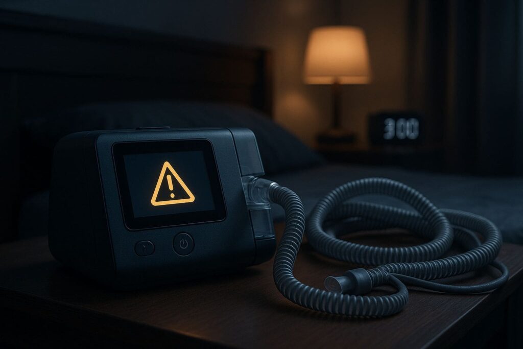 CPAP machine with Error sign and tube